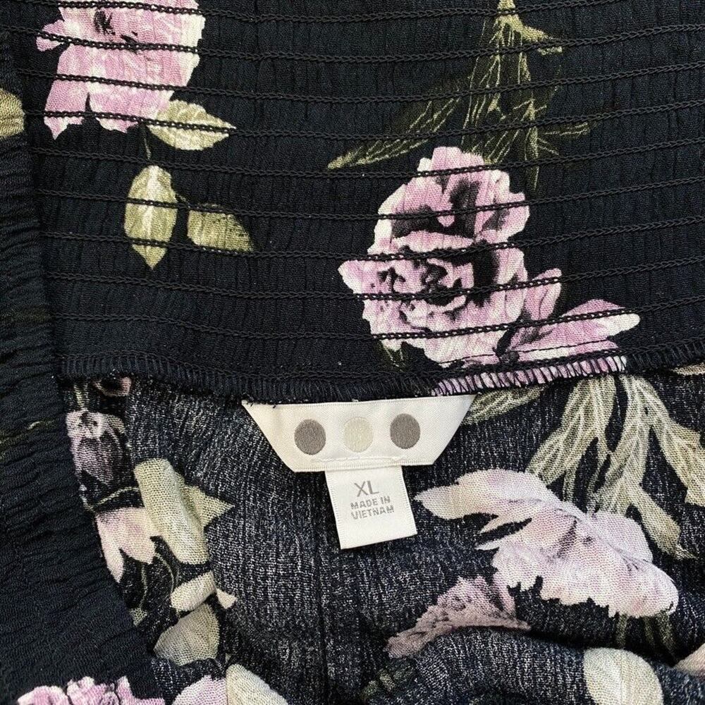 Three Dots Wide Leg Pants Womens XL Blue Dark Floral Baggy Gauzy Cottagecore - Picture 10 of 13